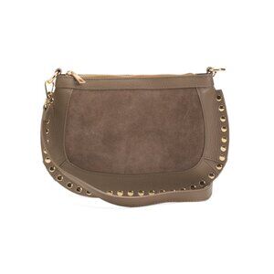 MARLON Taupe Made In Italy Leather And Suede Crossbody With Studs